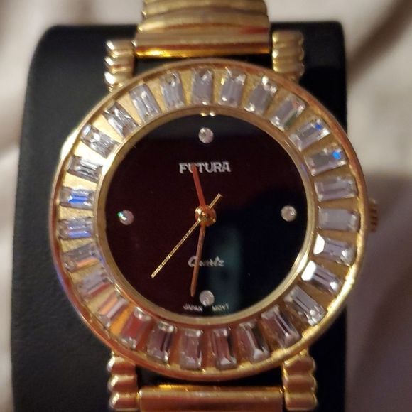 Futura Women's Dress Watch Sunburst Diamond Bezel Black Face Style #3699 - Picture 3 of 8